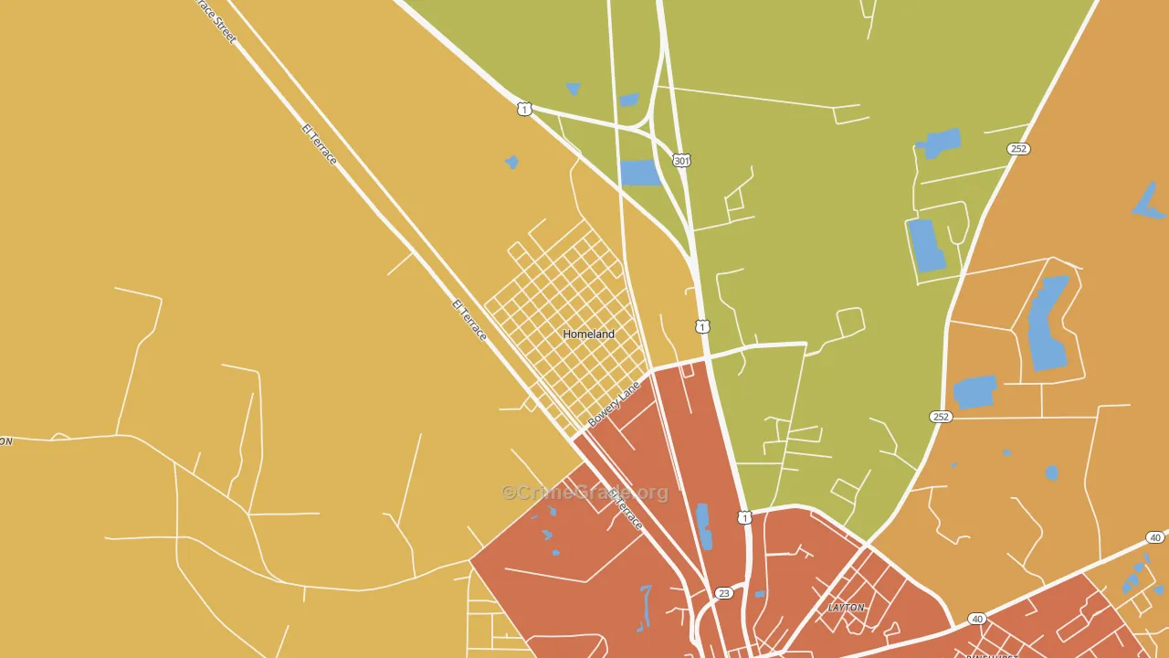 Homeland, GA Map of Burglary Rates
