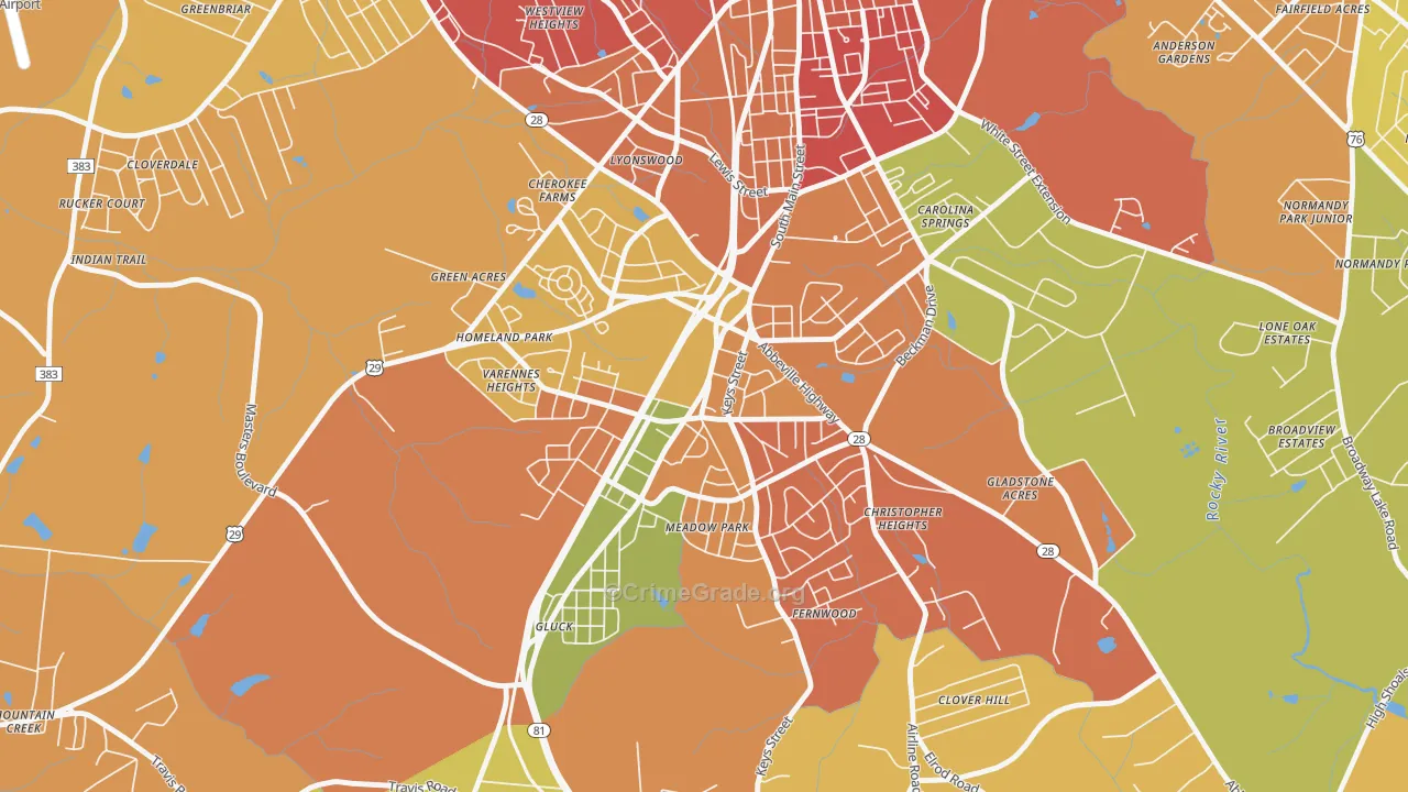 Homeland Park, SC Map of Burglary Rates
