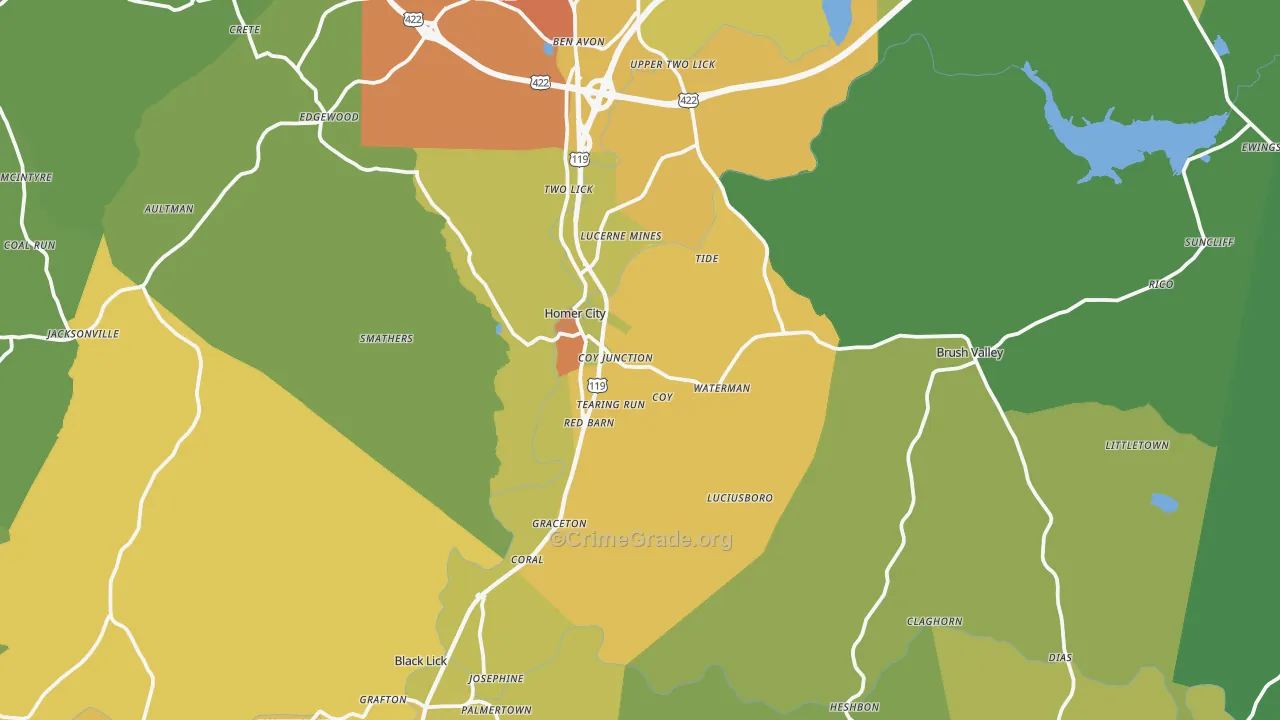 Homer City, PA Map of Burglary Rates