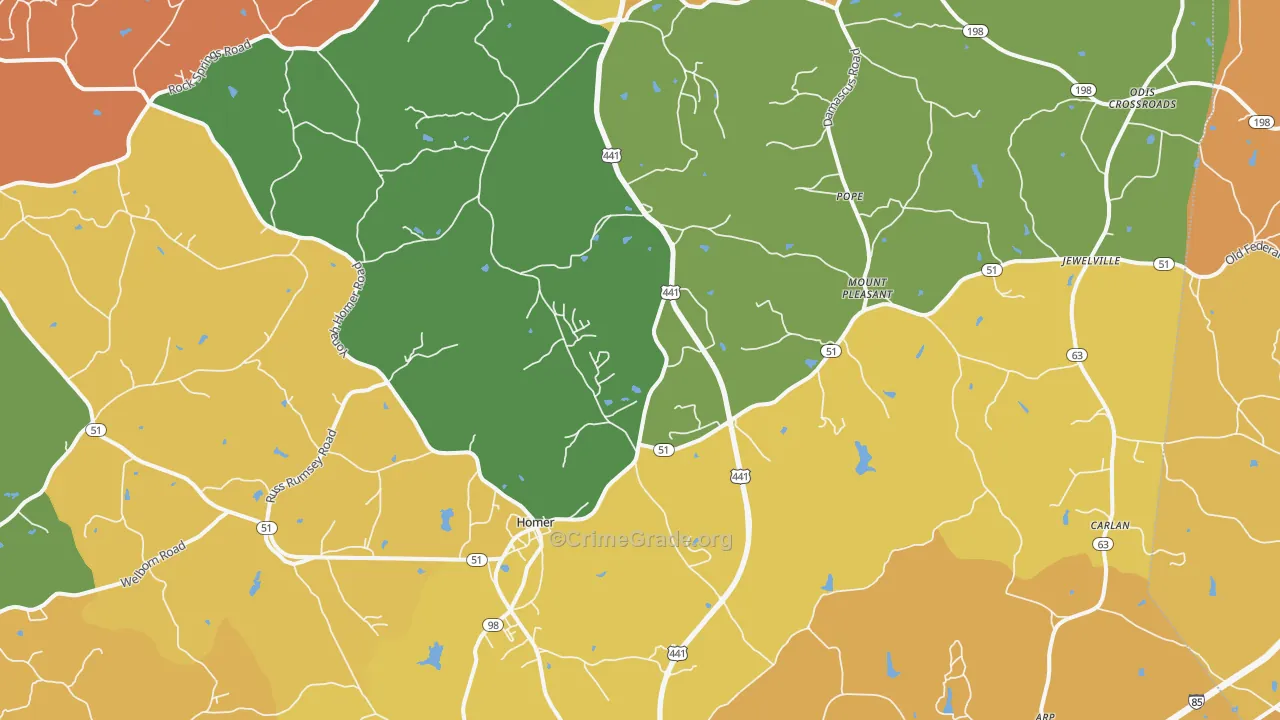 Homer, GA Map of Burglary Rates