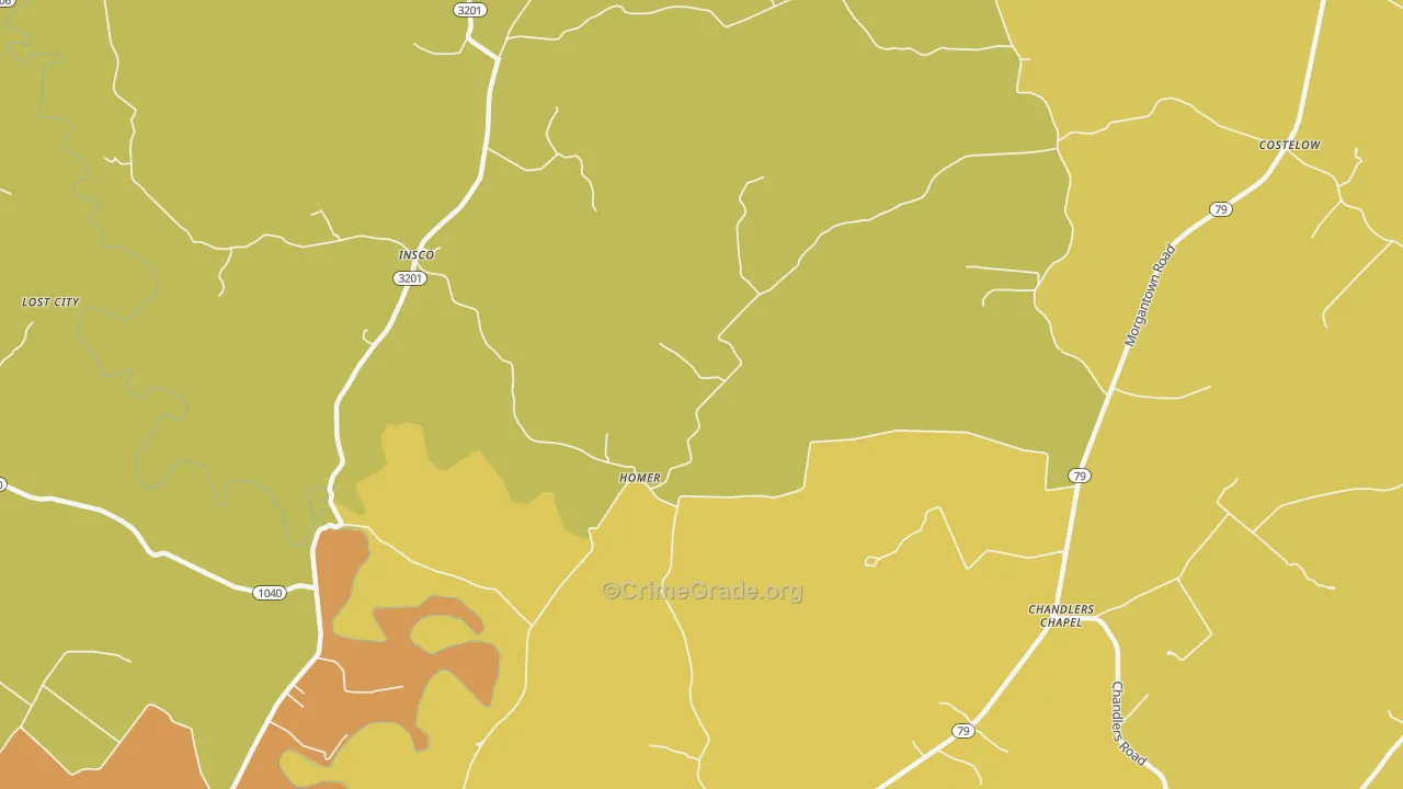 Homer, KY Map of Burglary Rates