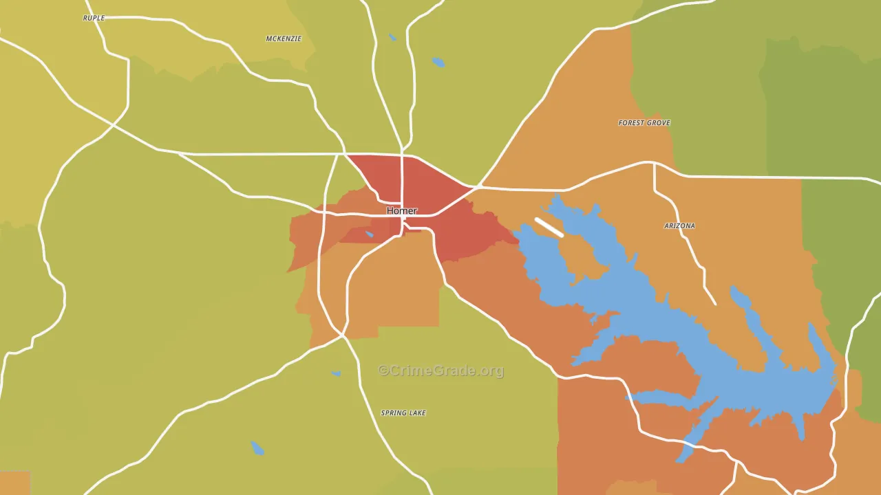 Homer, LA Map of Burglary Rates