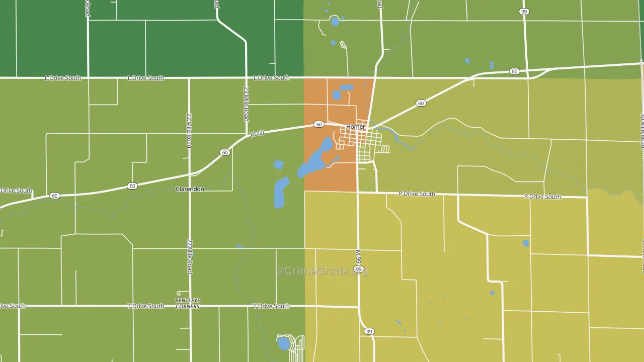 Homer, MI Map of Burglary Rates