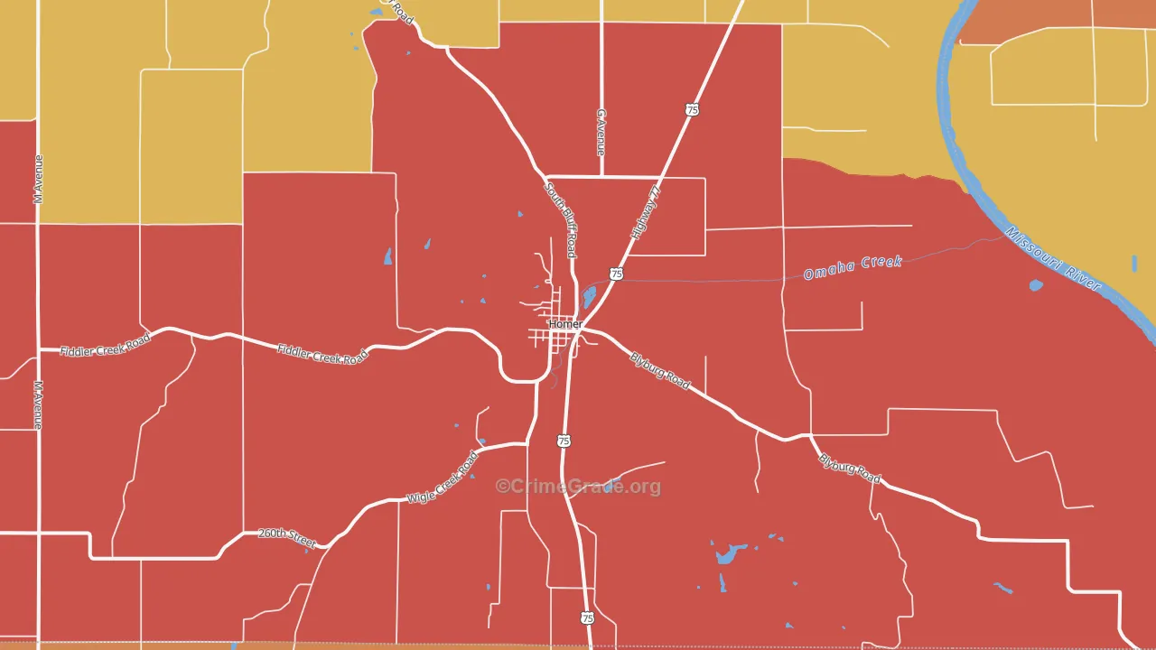 Homer, NE Map of Burglary Rates