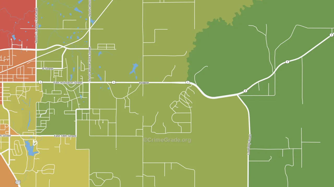 Homer, OK Map of Burglary Rates