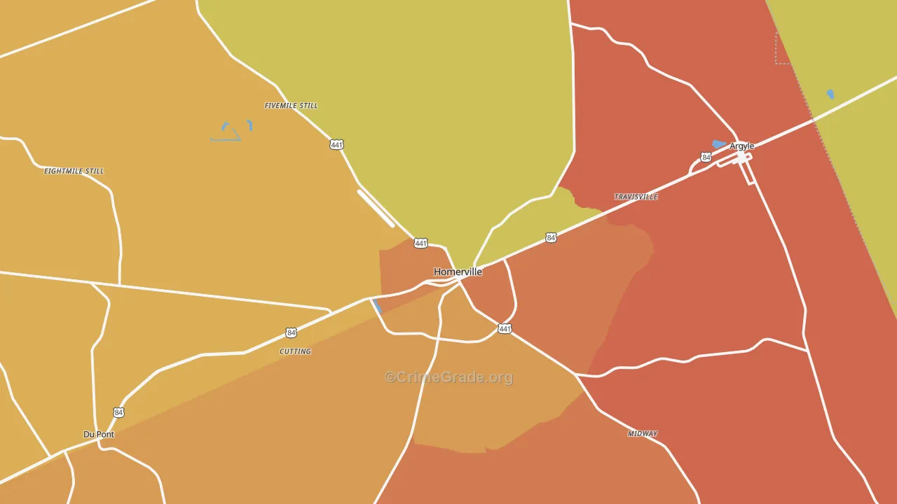 Homerville, GA Map of Burglary Rates