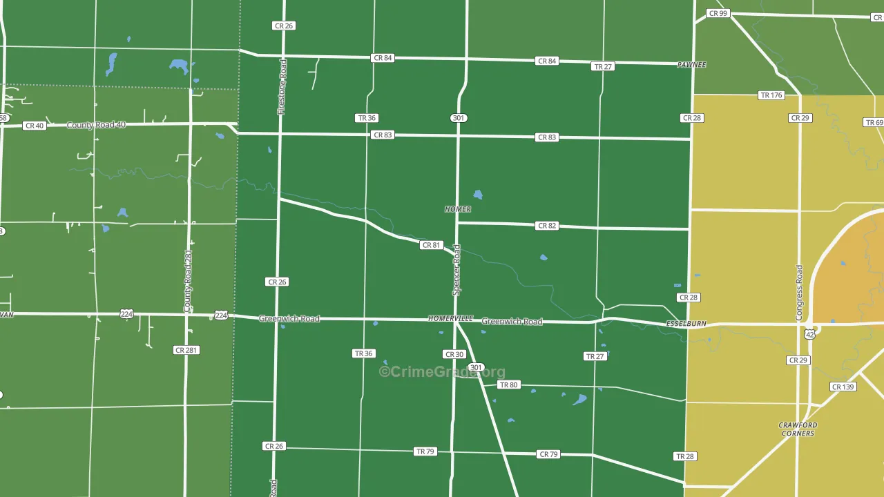 Homerville, OH Map of Burglary Rates