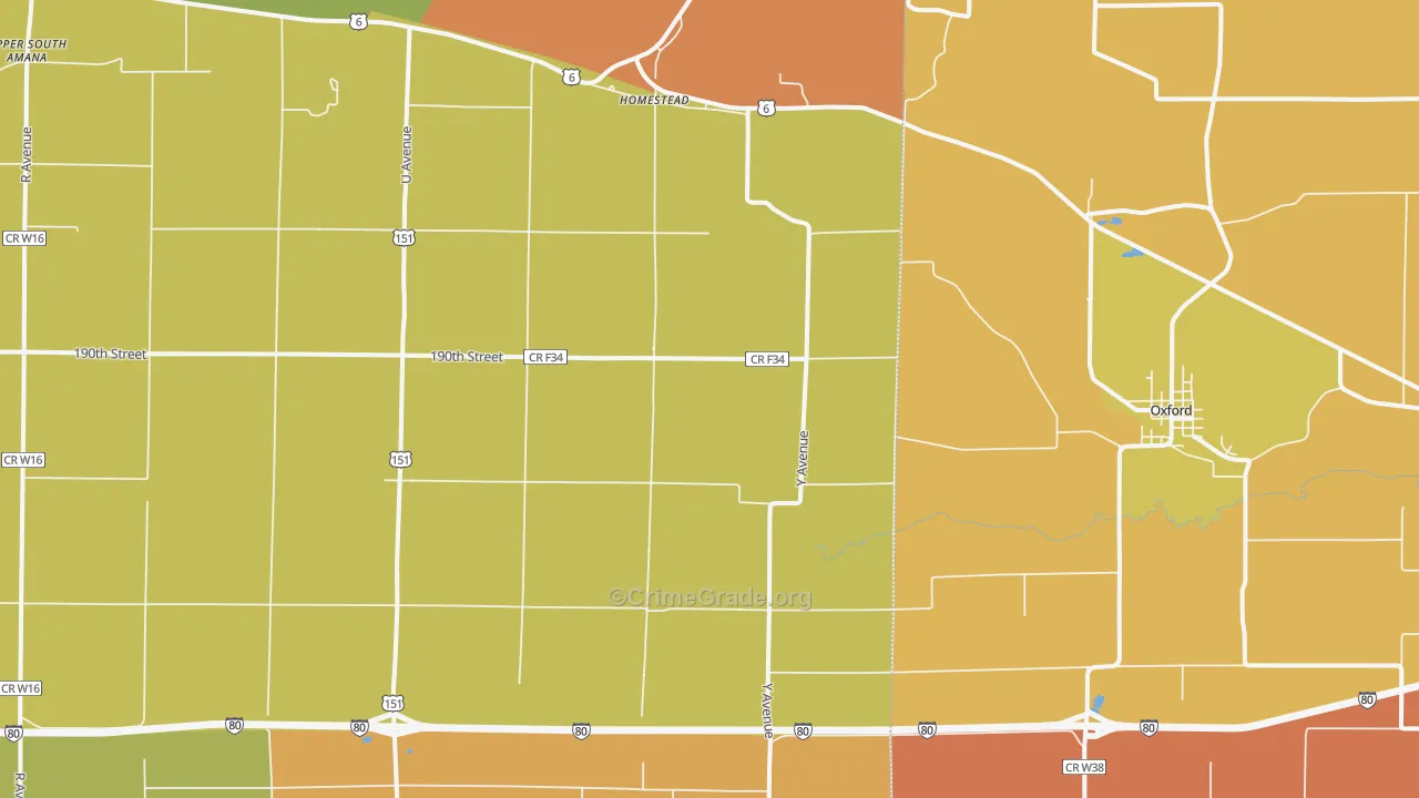 Homestead, IA Map of Burglary Rates