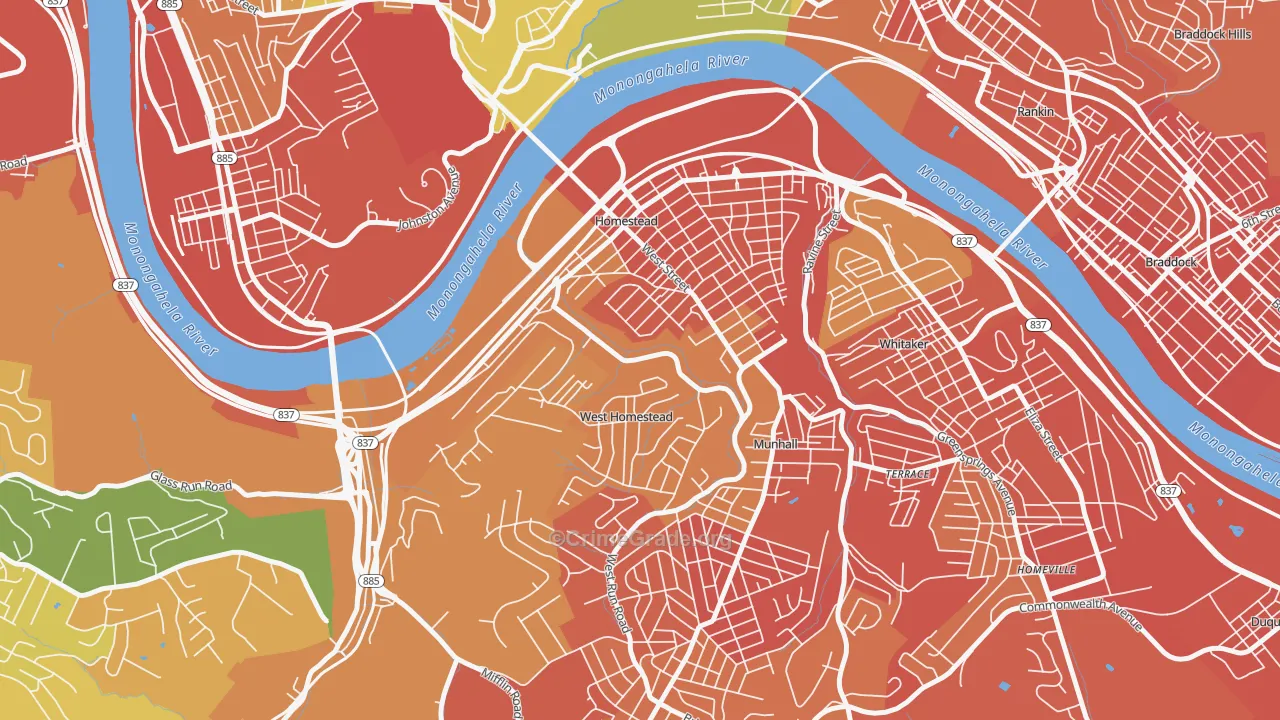 Homestead, PA Map of Burglary Rates