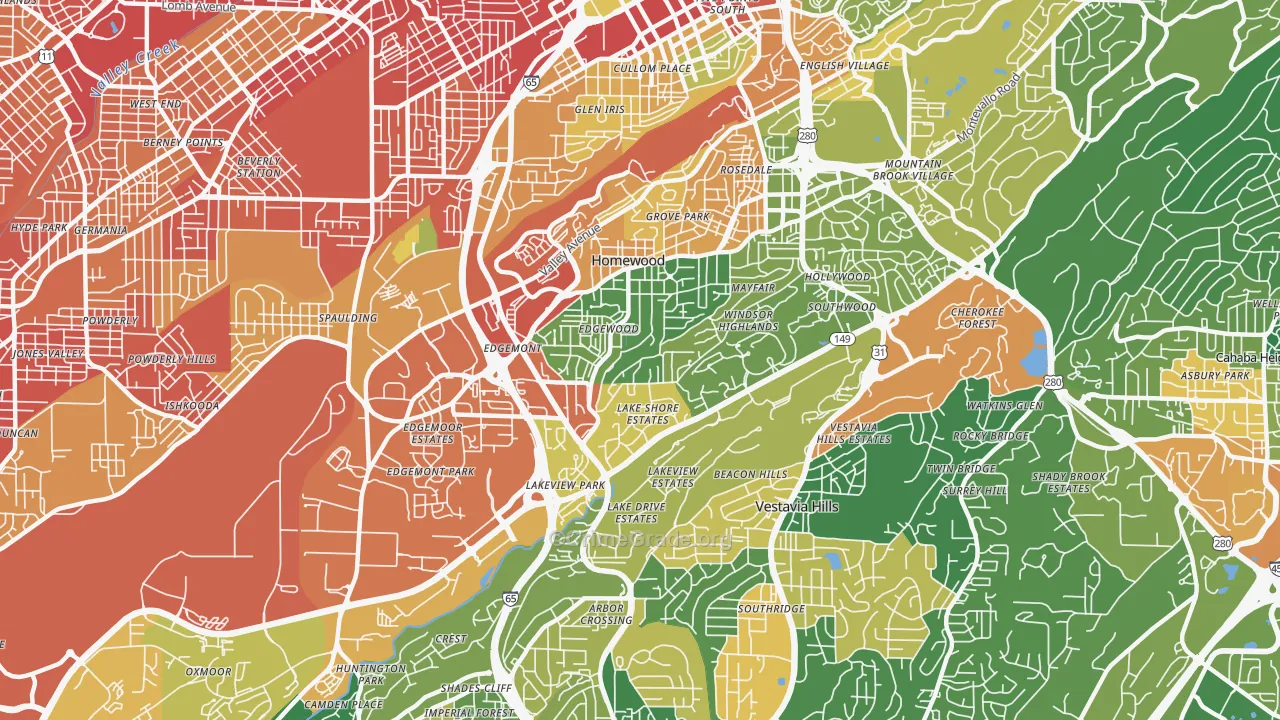 Homewood, AL Map of Burglary Rates