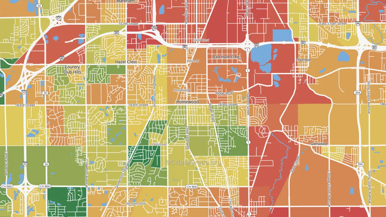 Homewood, IL Map of Burglary Rates