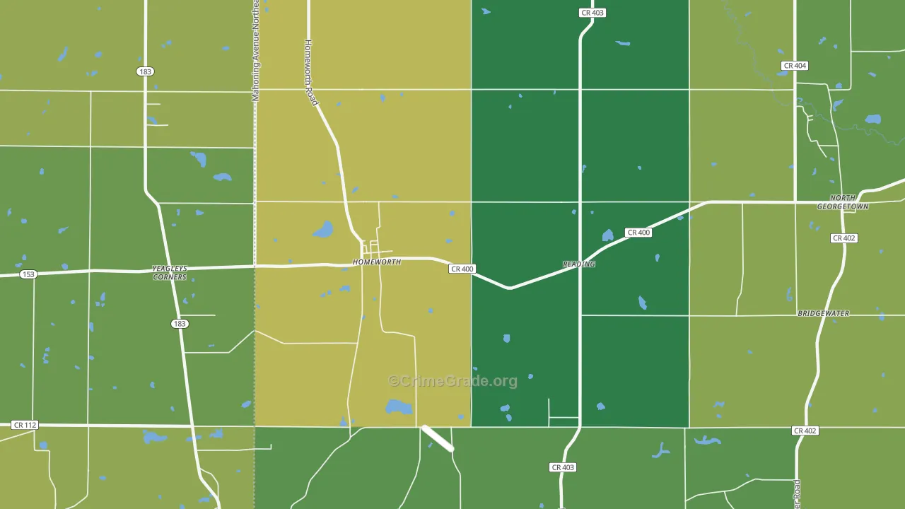 Homeworth, OH Map of Burglary Rates