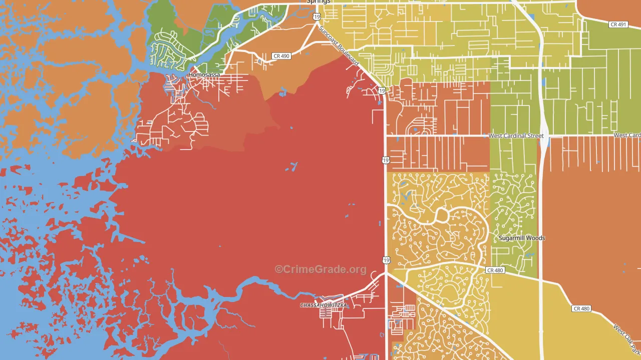 Homosassa, FL Map of Burglary Rates