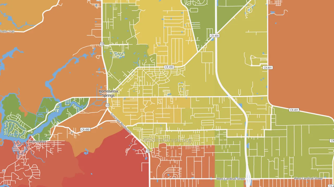 Homosassa Springs, FL Map of Burglary Rates