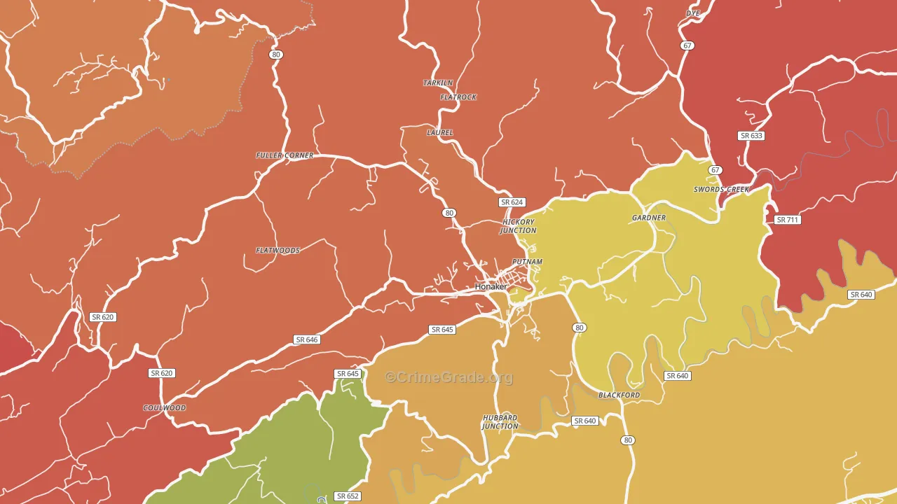 Honaker, VA Map of Burglary Rates