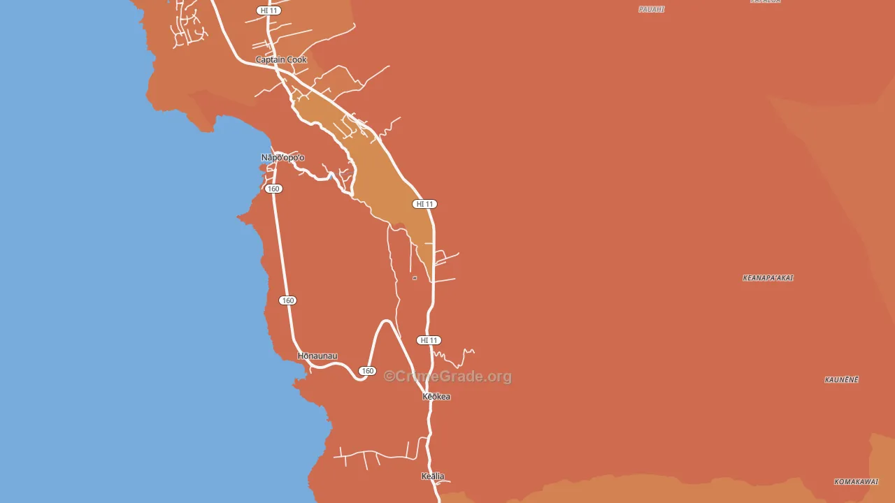 Honaunau-Napoopoo, HI Map of Burglary Rates