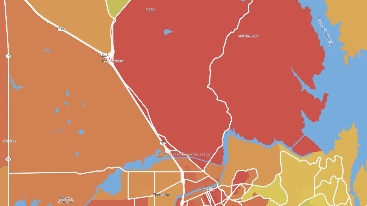 Honcut, CA Map of Burglary Rates