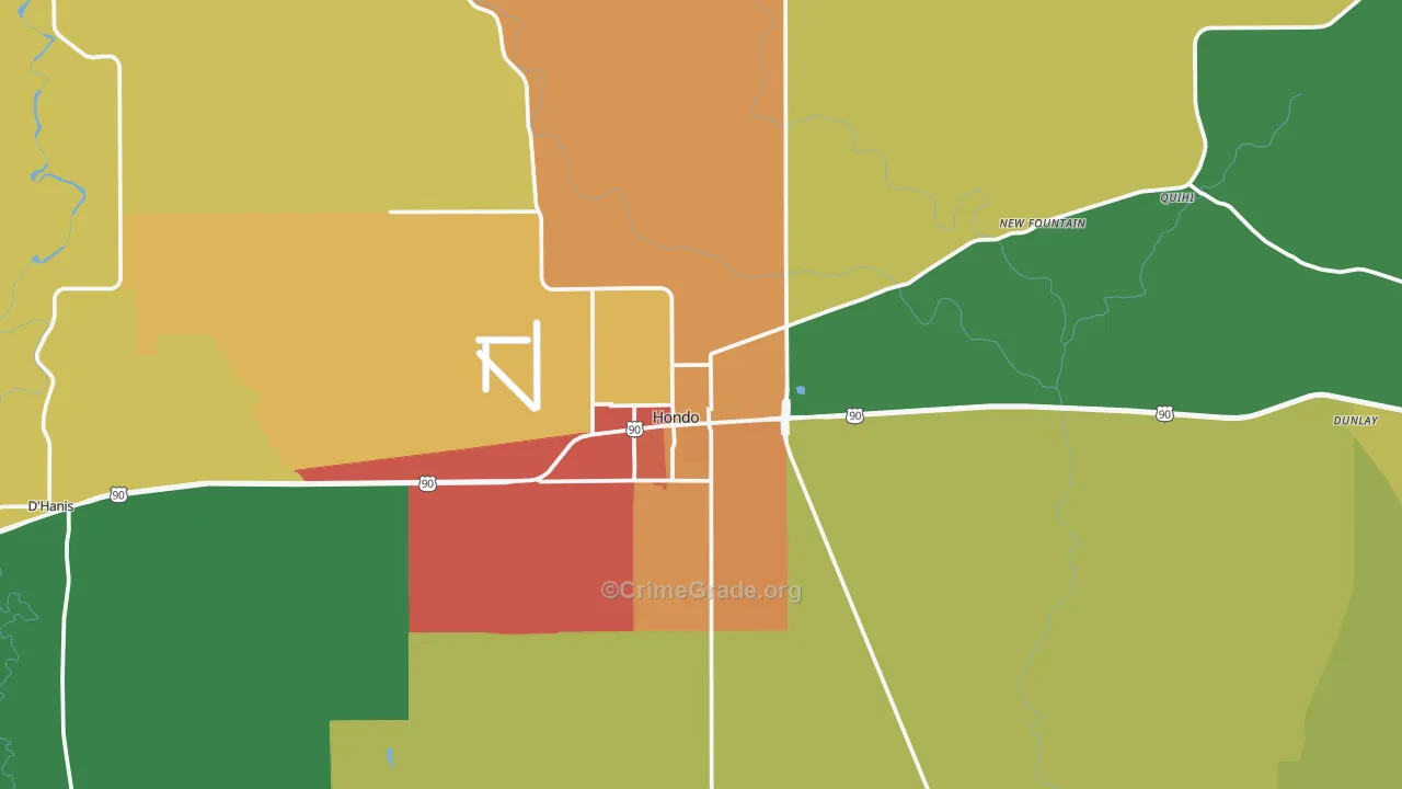 Hondo, TX Map of Burglary Rates