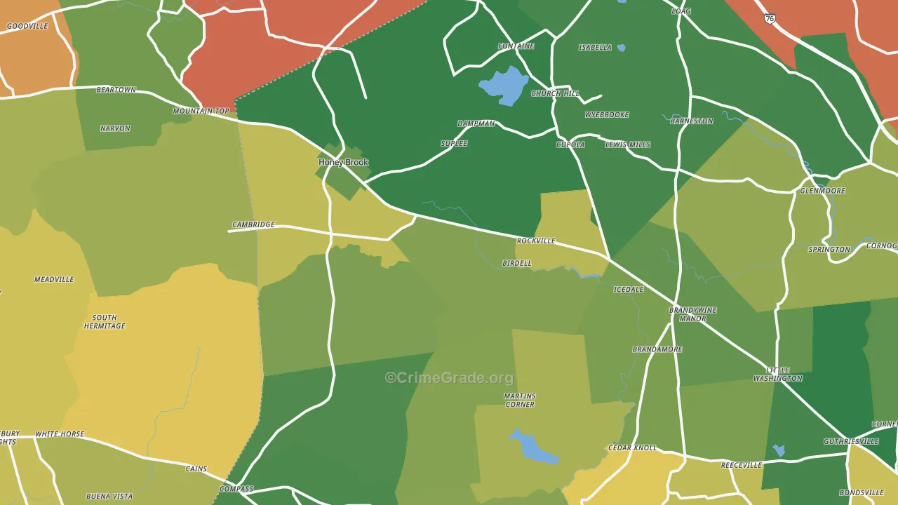 Honey Brook, PA Map of Burglary Rates