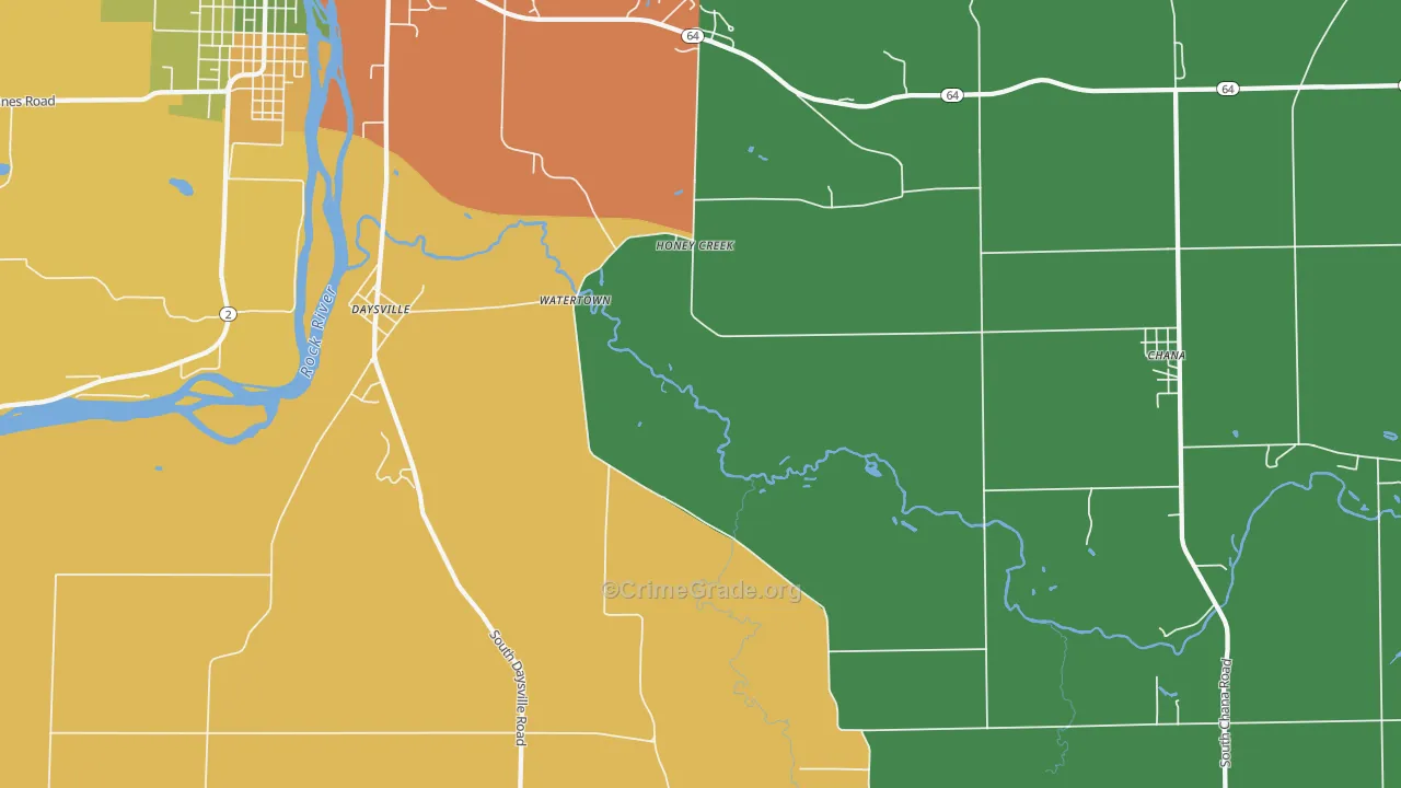 Honey Creek, IL Map of Burglary Rates