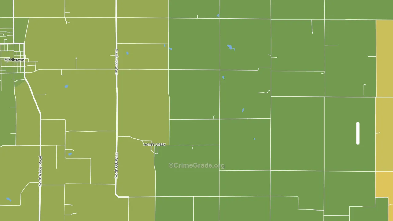 Honey Creek, IN Map of Burglary Rates