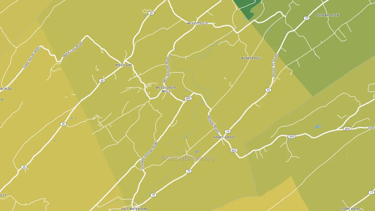 Honey Grove, PA Map of Burglary Rates