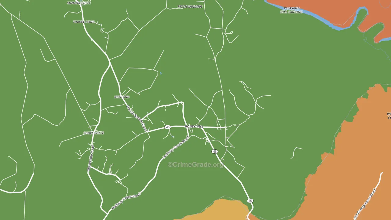 Honey Hill, SC Map of Burglary Rates