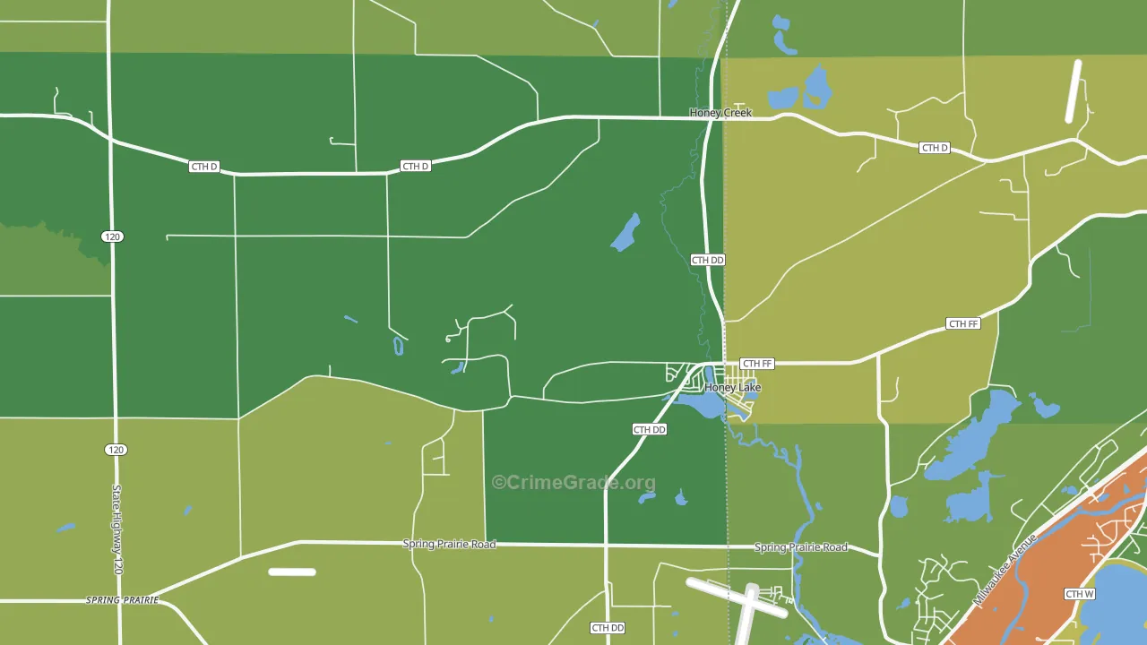 Honey Lake, WI Map of Burglary Rates