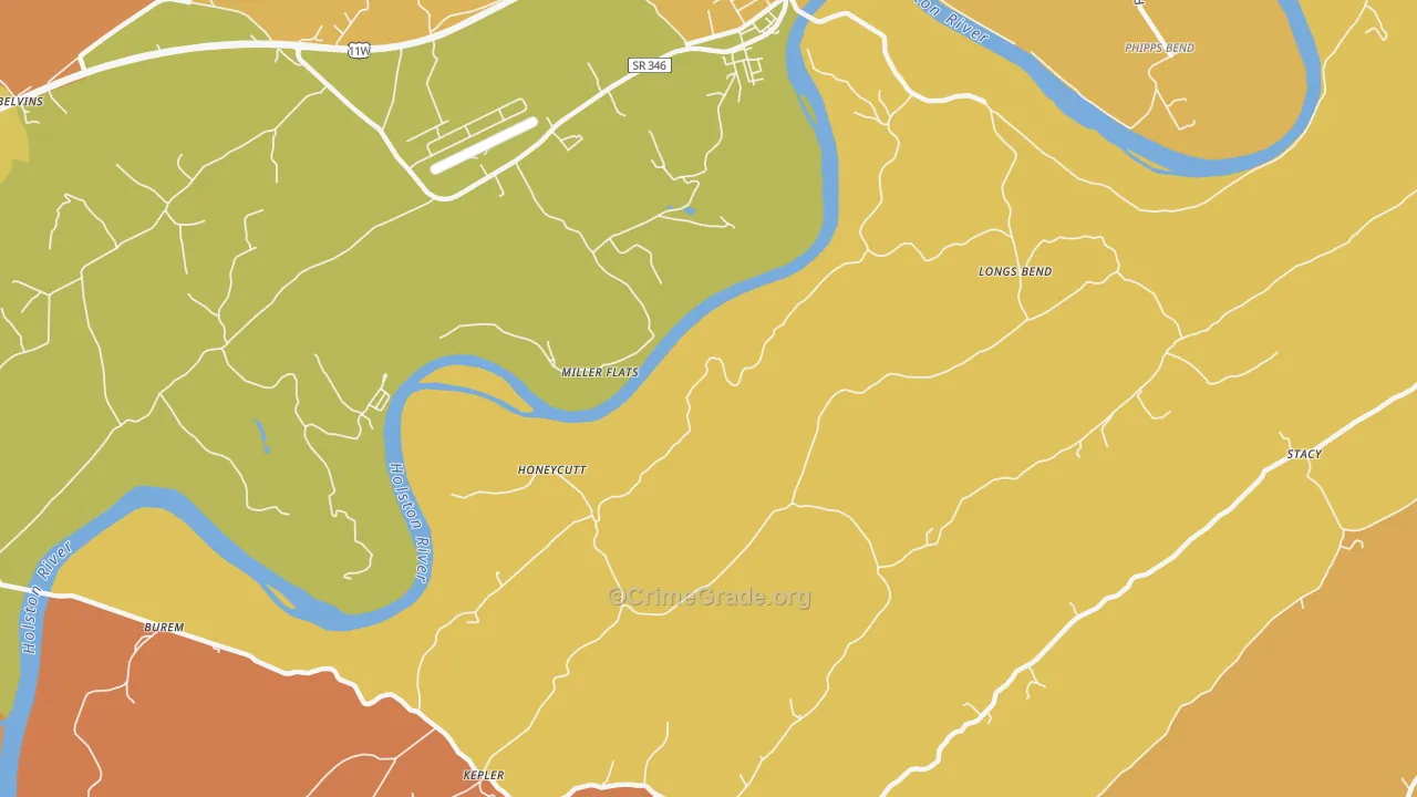 Honeycutt, TN Map of Burglary Rates