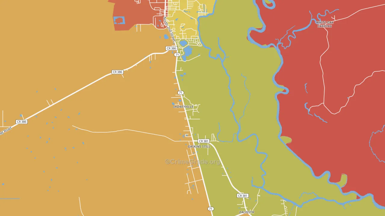Honeyville, FL Map of Burglary Rates