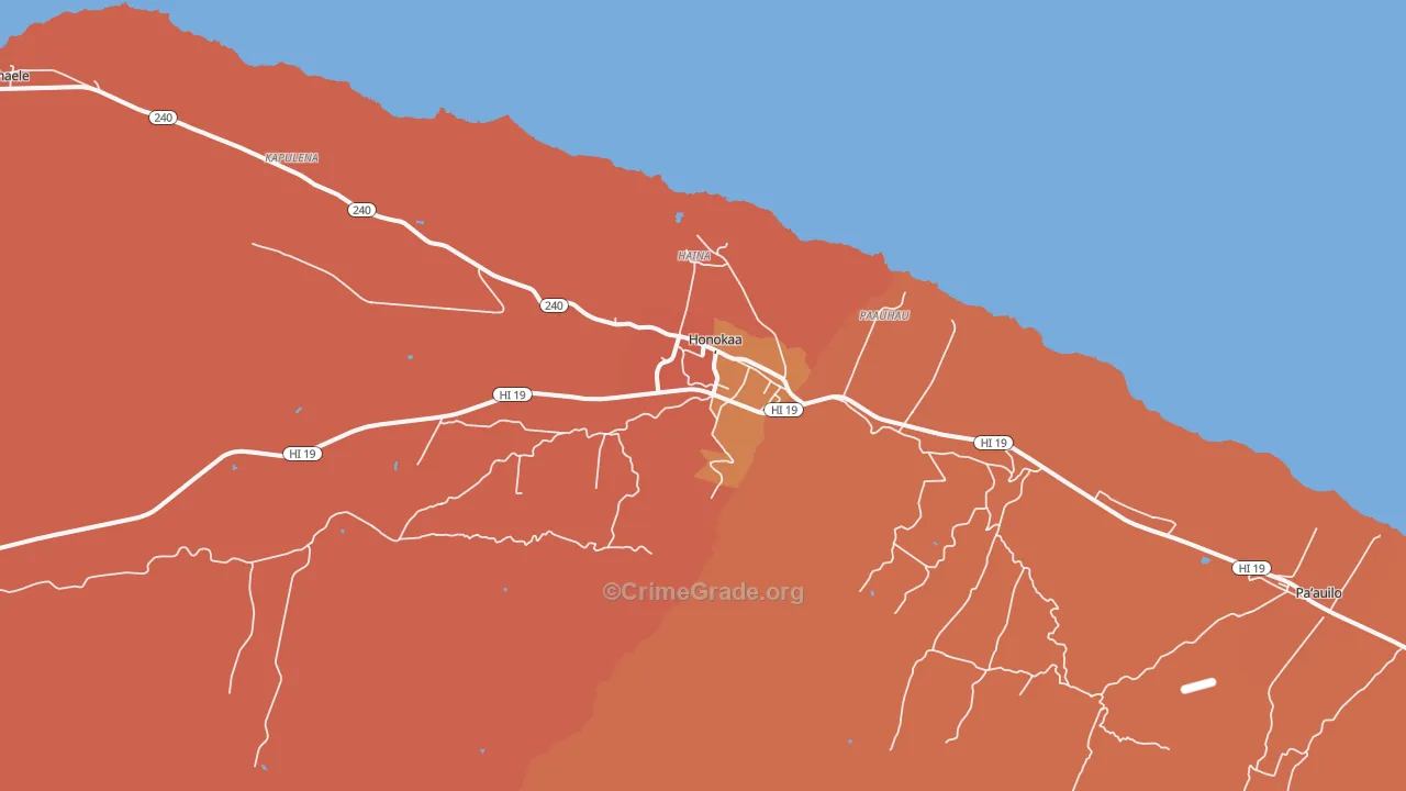 Honokaa, HI Map of Burglary Rates