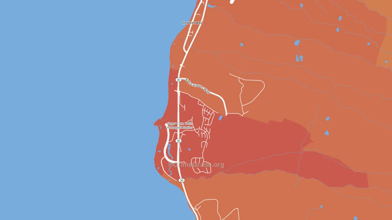 Honokowai, HI Map of Burglary Rates