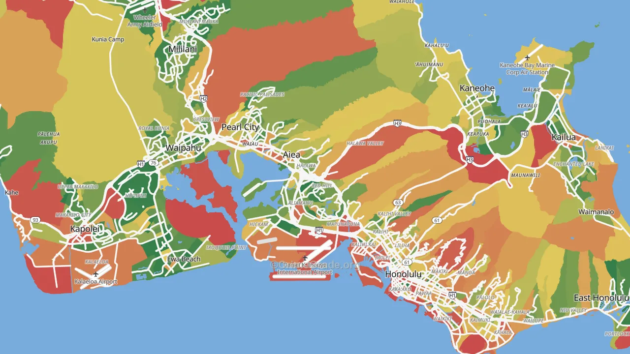 Honolulu County, HI Map of Burglary Rates