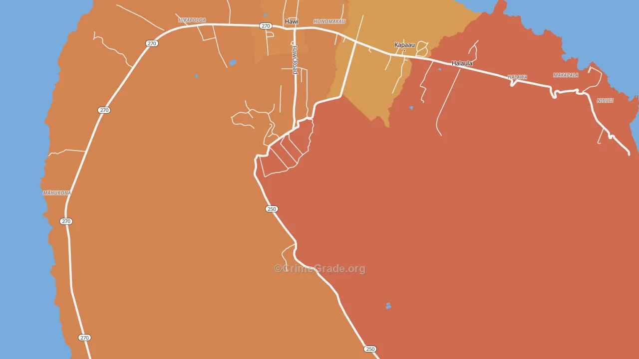 Honomakau, HI Map of Burglary Rates