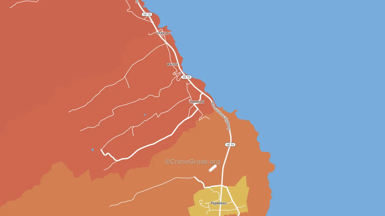 Honomu, HI Map of Burglary Rates