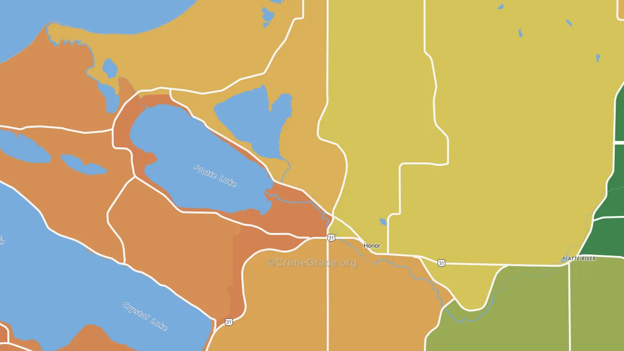 Honor, MI Map of Burglary Rates