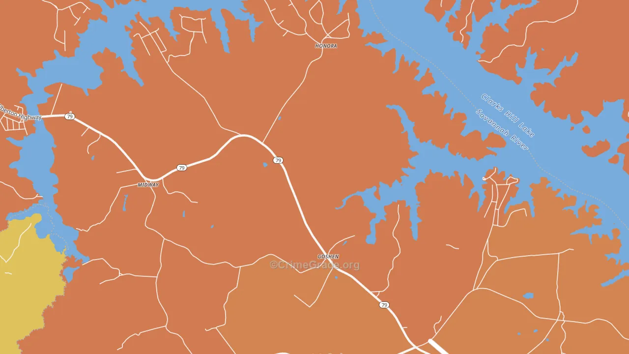 Honora, GA Map of Burglary Rates
