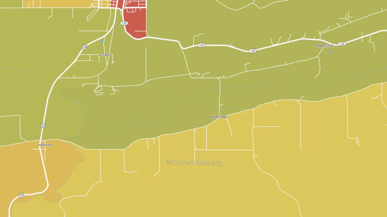 Hontubby, OK Map of Burglary Rates