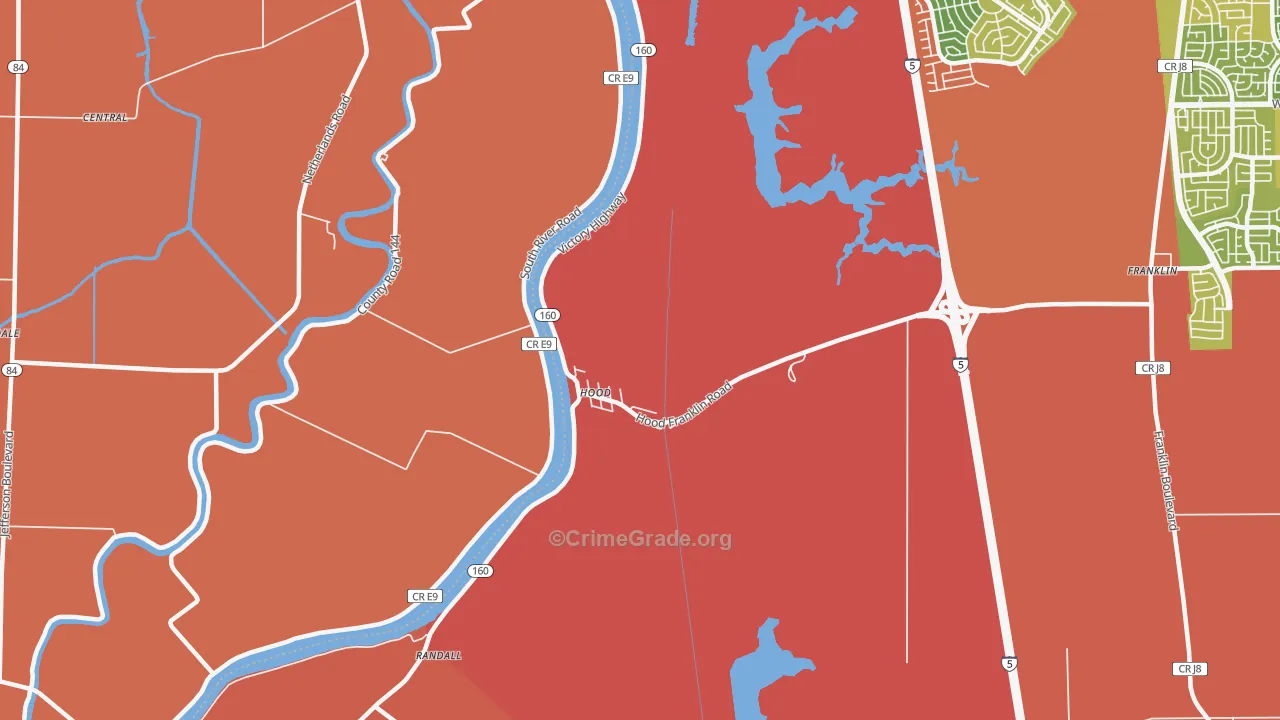 Hood, CA Map of Burglary Rates