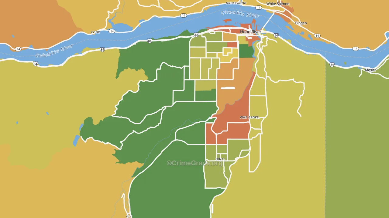 Hood River County, OR Map of Burglary Rates