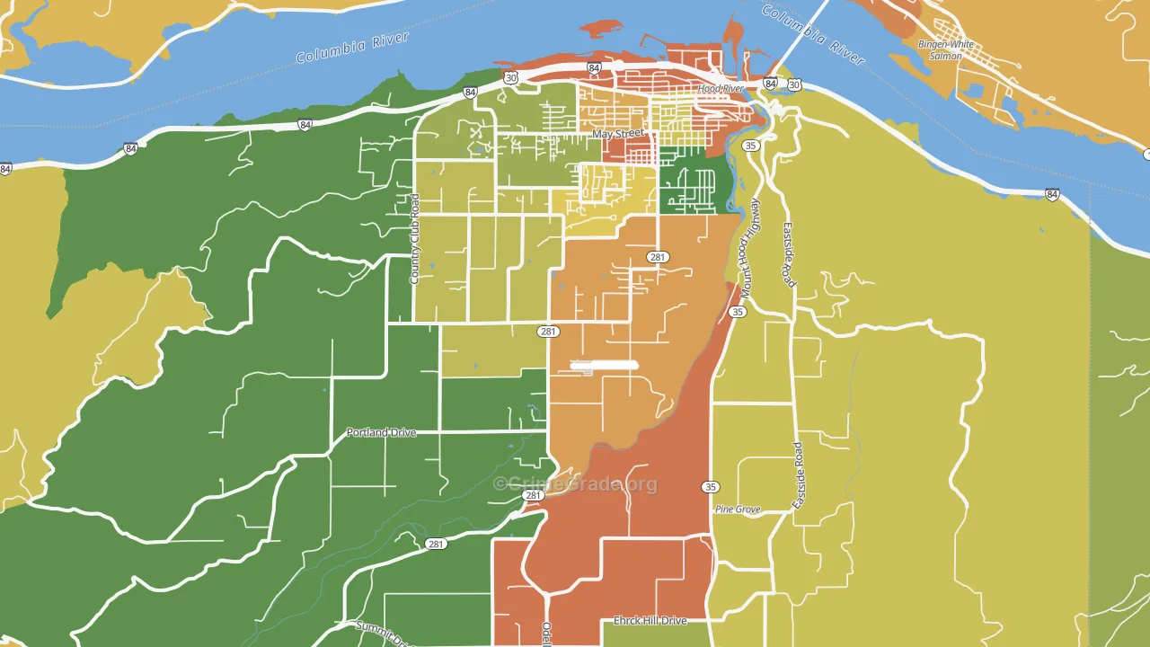 Hood River, OR Map of Burglary Rates