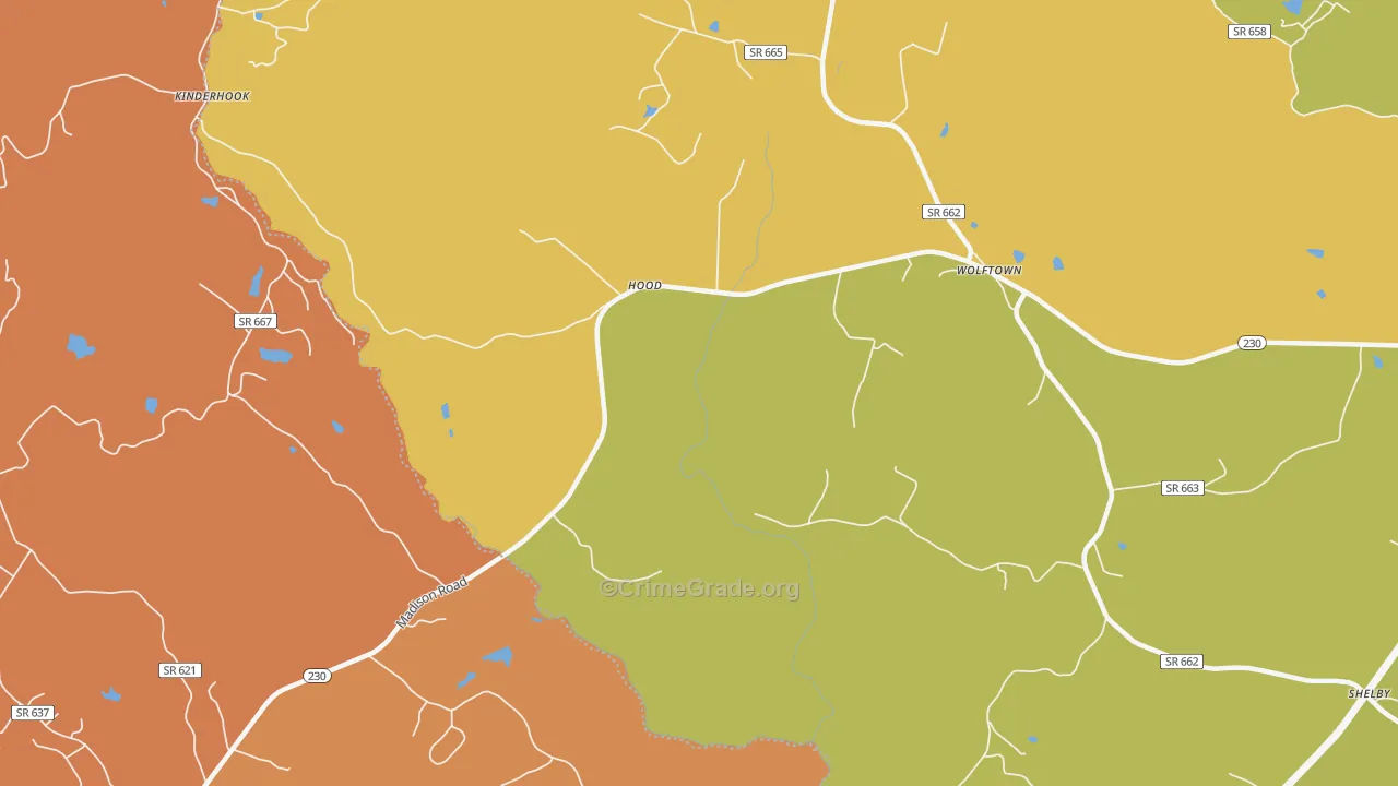 Hood, VA Map of Burglary Rates