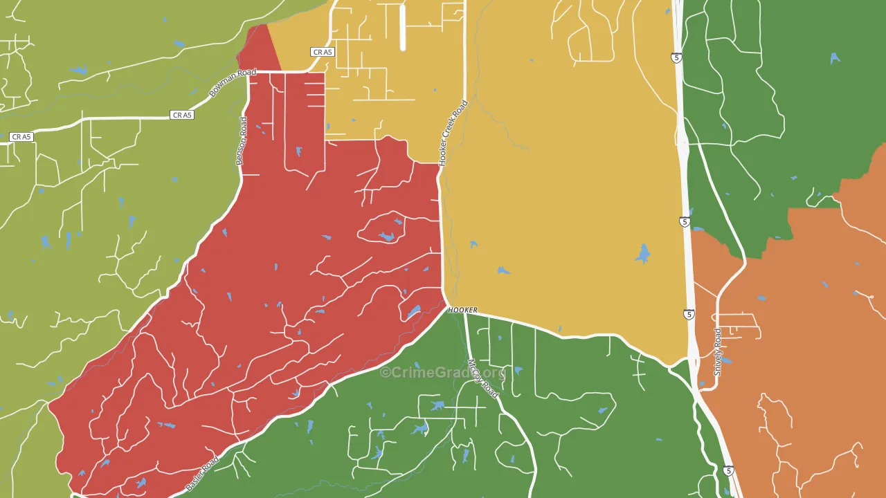 Hooker, CA Map of Burglary Rates