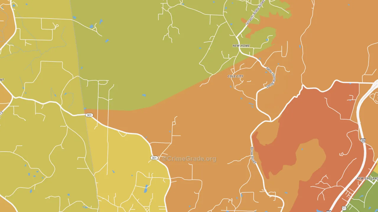 Hooker, GA Map of Burglary Rates