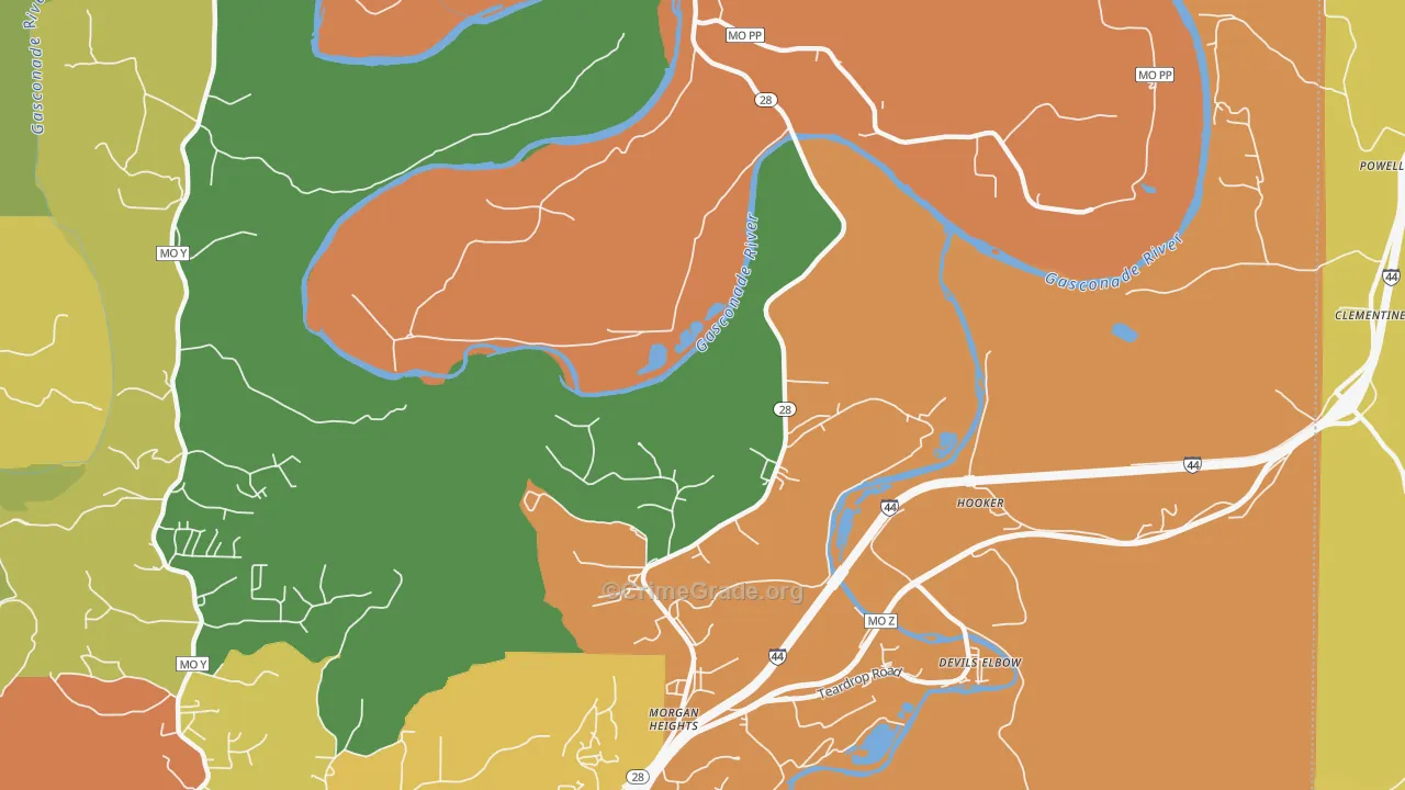 Hooker, MO Map of Burglary Rates