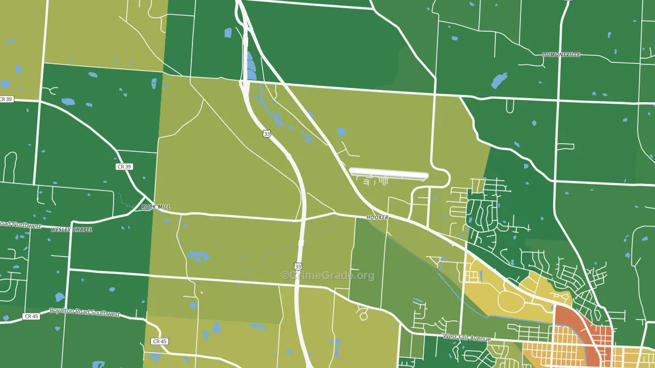 Hooker, OH Map of Burglary Rates