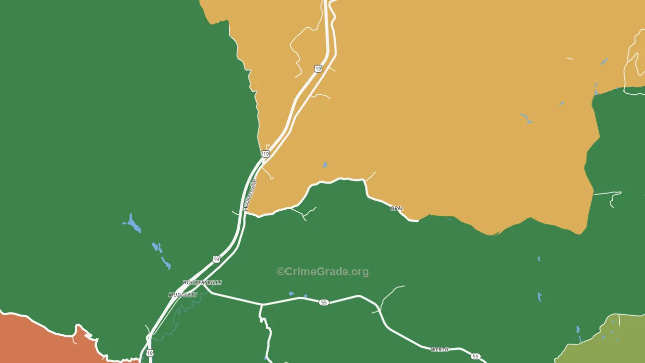 Hookersville, WV Map of Burglary Rates