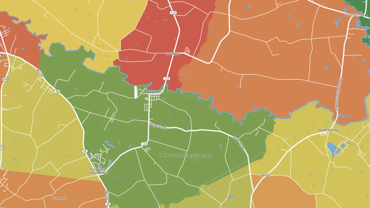 Hookerton, NC Map of Burglary Rates