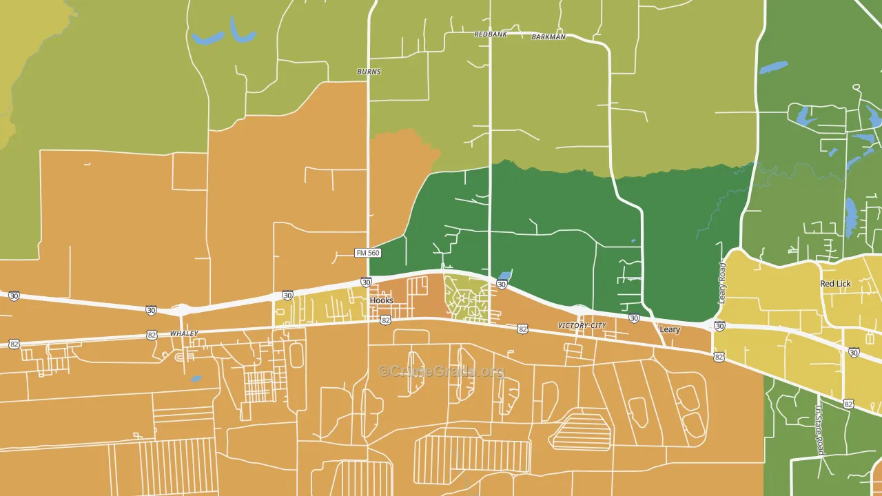 Hooks, TX Map of Burglary Rates