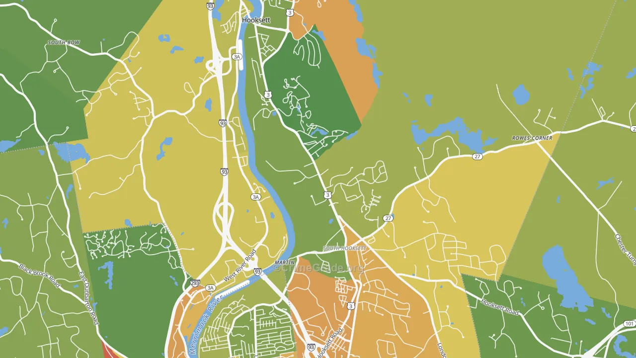 Hooksett, NH Map of Burglary Rates